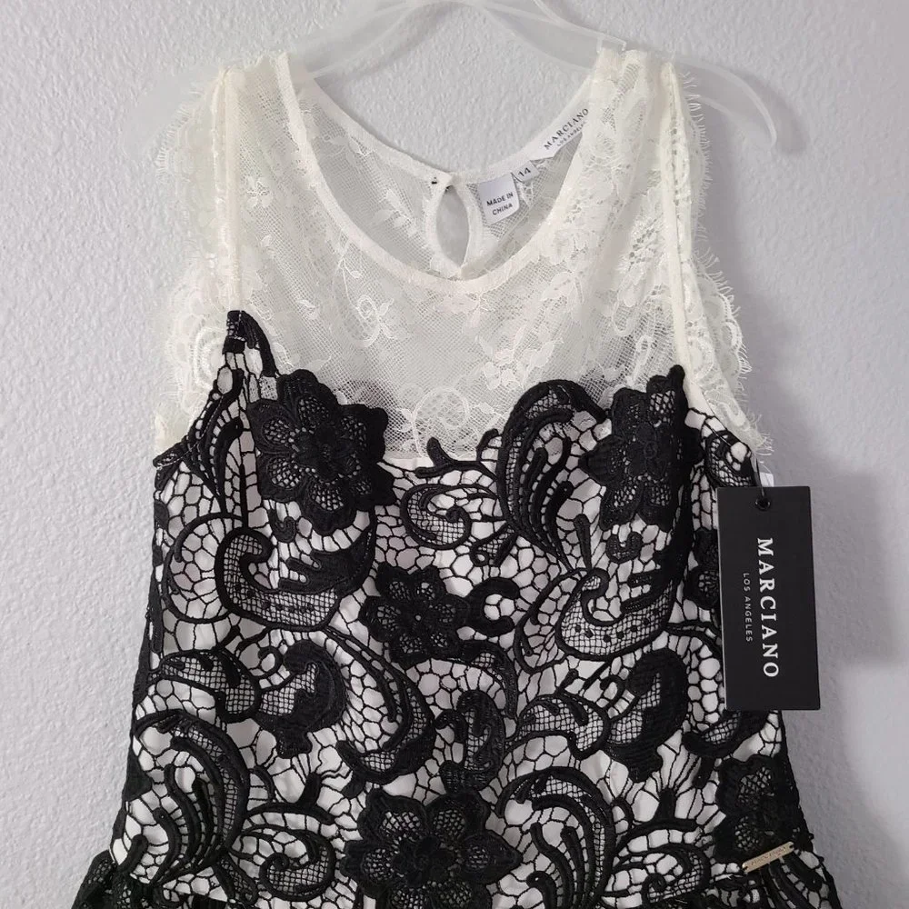 Marciano Guess girls black & white laced sleeveless formal dress size 14 NWT